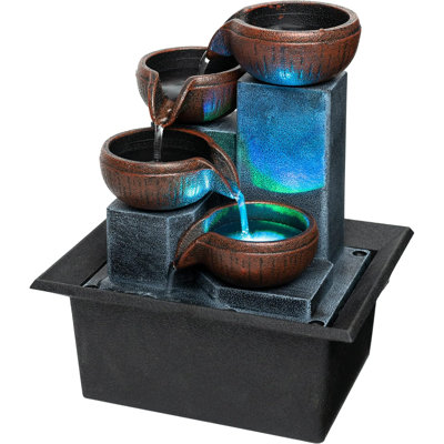 Tabletop Water Fountain-Water Fall Fountains-Indoor Desktop Fountain With Audible Calming Waterfall Sounds For Feng Shui Effect-Cascading LED Color Lighting