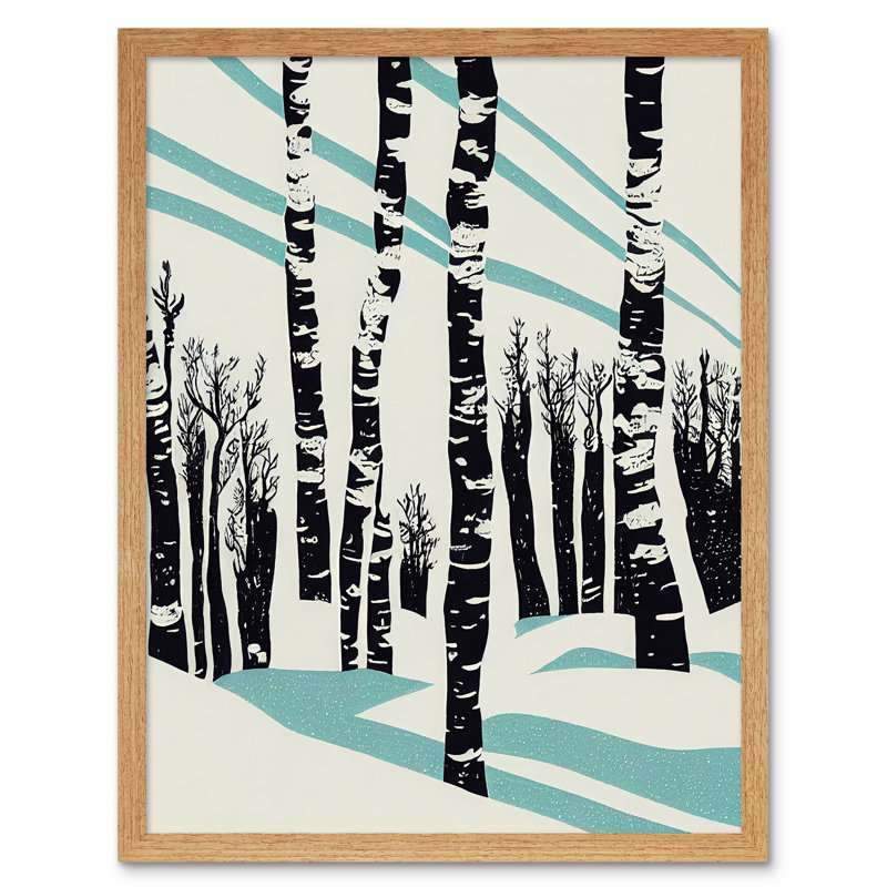 Modern Birch Tree Forest Winter Stencil - Rectangle Print, 43cm H x 33cm W, Light Brown Framed Paper