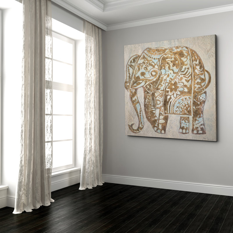 " Boho Elephant ", 24" H x 24" W, Wrapped Canvas, No Frame