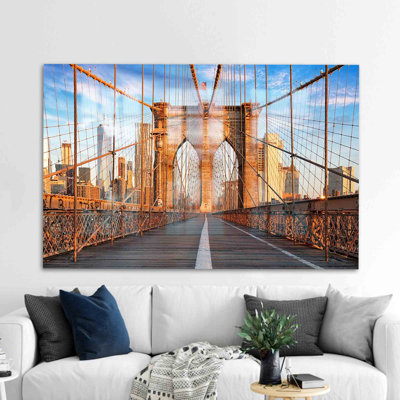Large Glass Wall Art Featuring The Iconic Brooklyn Bridge Landscape For A Unique And Modern New York City Touch In Your Living Room Or Office
