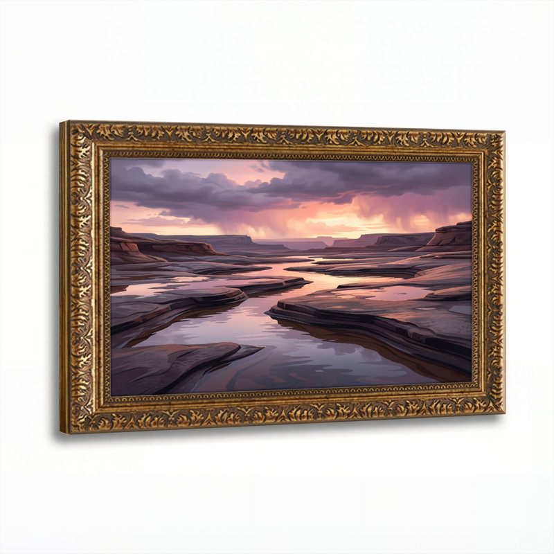 Art mural en toile noyer doré encadré pour salon, chambre à coucher, bureau ou vestibule - décoration murale décorative avec coucher de soleil dans le désert