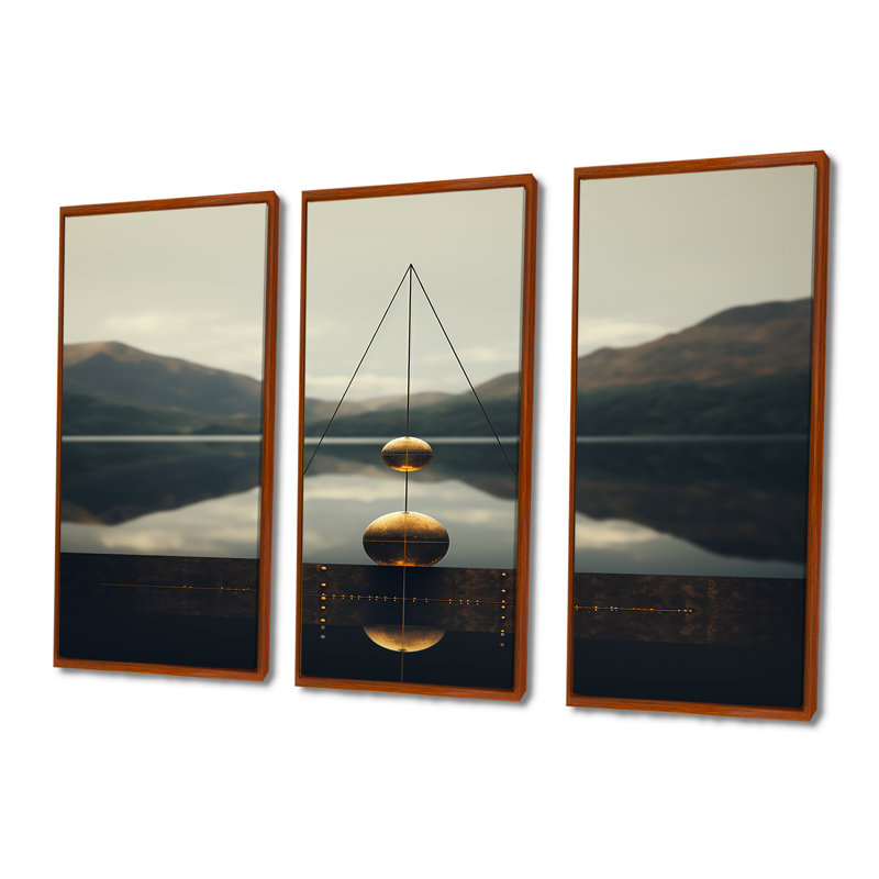 Dietrick - ensemble d'art mural paysage abstrait, H 28 po x l 36 po x P 1 po, Cadre flottant brun