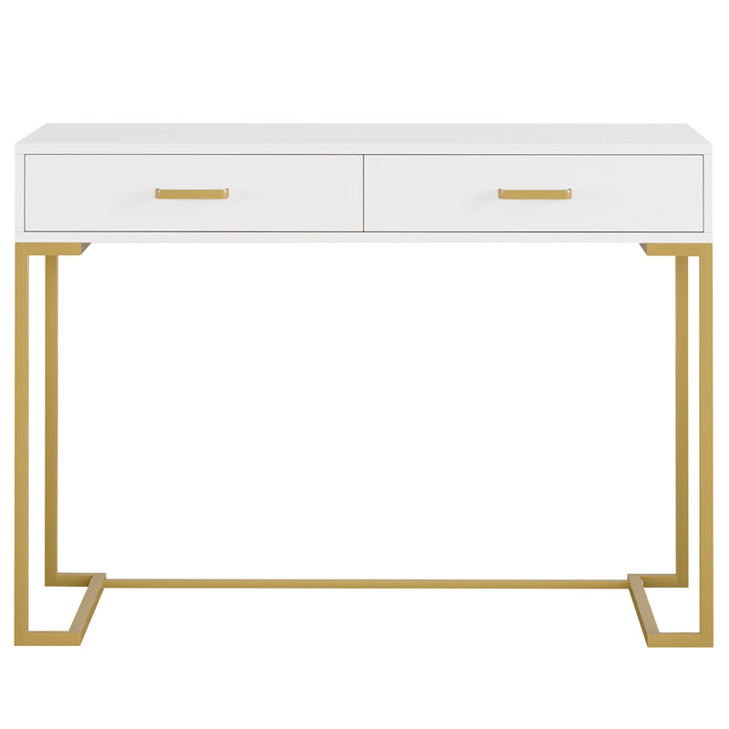 Bureau d'ordinateur 40 po blanc et doré avec 2 tiroirs