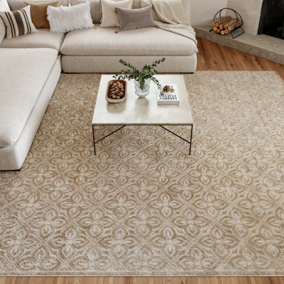 Tapis beige ivoire contemporain lavable à la main 8 pi x 10 pi Nourison