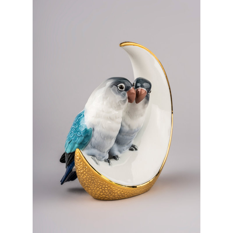 Fly Me to the Moon Birds Figurine, Golden Lustre