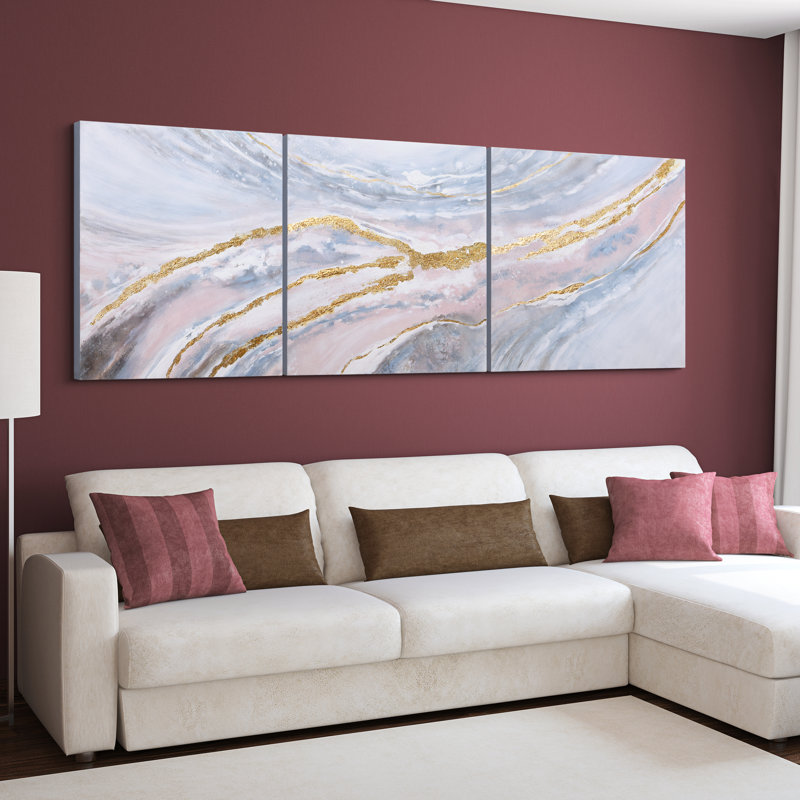 Heavens 2 Metallic Abstract Triptych Canvas Wall Art