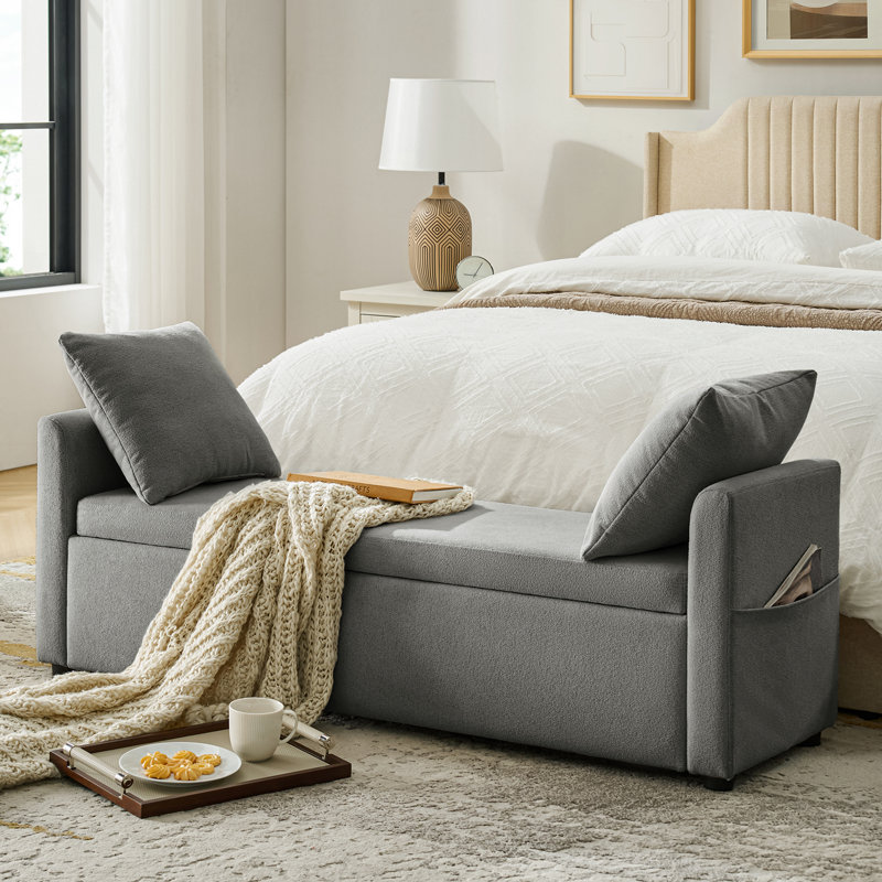 Banc de rangement moderne 59 po avec deux coussins et une poche Patrece, Gris anthracite