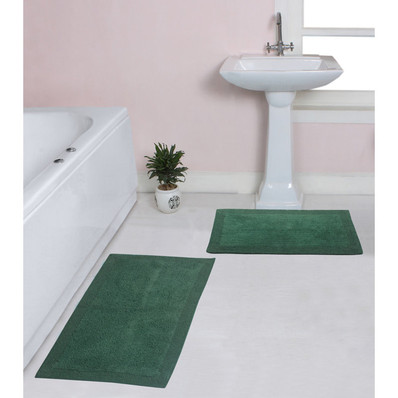 Tapis de bain luxueux 100% coton (ensemble de 2) réversible, Vert bouteille