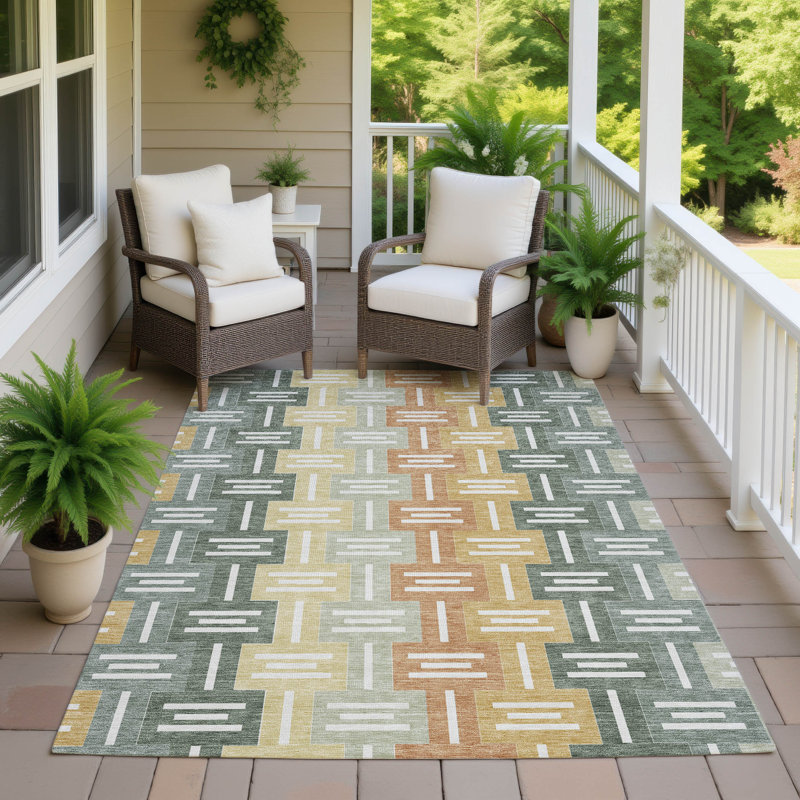 Machine Washable Indoor/Outdoor Chantille ACN2556 Mid-Century Modern Rug, Basil, 5' x 7'6"