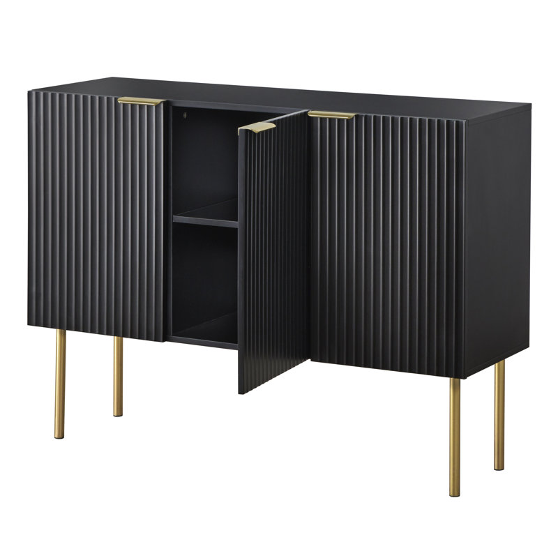 Lifestorey 53'' Black MDF & Metal Textured Channel-Front Sideboard