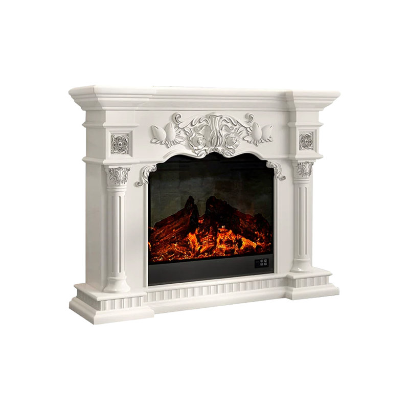 White Solid Wood Electric Fireplace