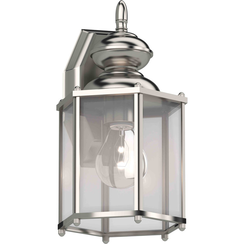 Lanterne murale d'extérieur en nickel brossé 1 lumière avec verre biseauté transparent, Nickel brossé