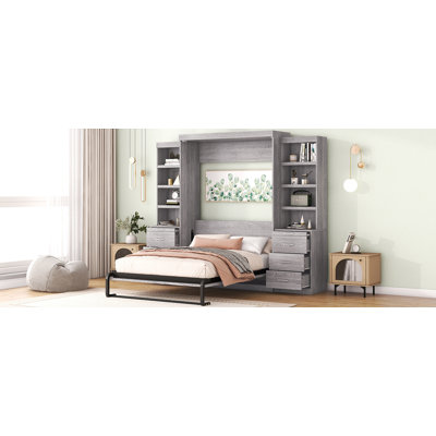 Lit escamotable Tula avec tablettes de rangement et tiroirs pour petite chambre