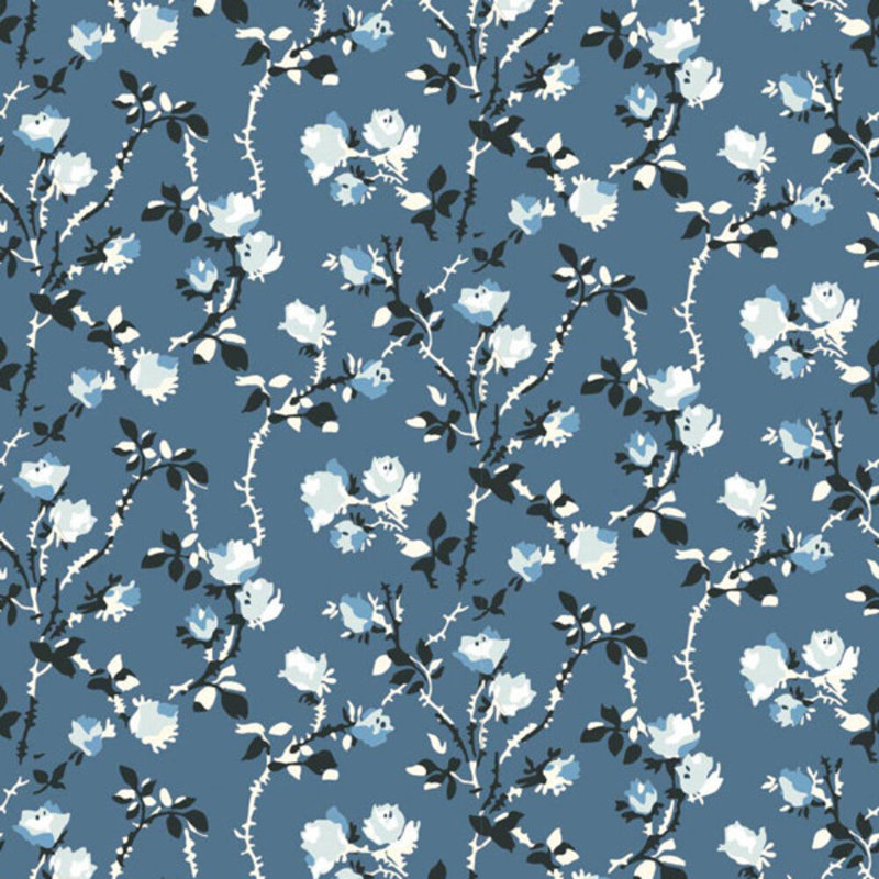 Lady Charlotte Rose Thorns 10' L x 24" W Peel and Stick Wallpaper Tile, Blue Salt, Peel & Stick