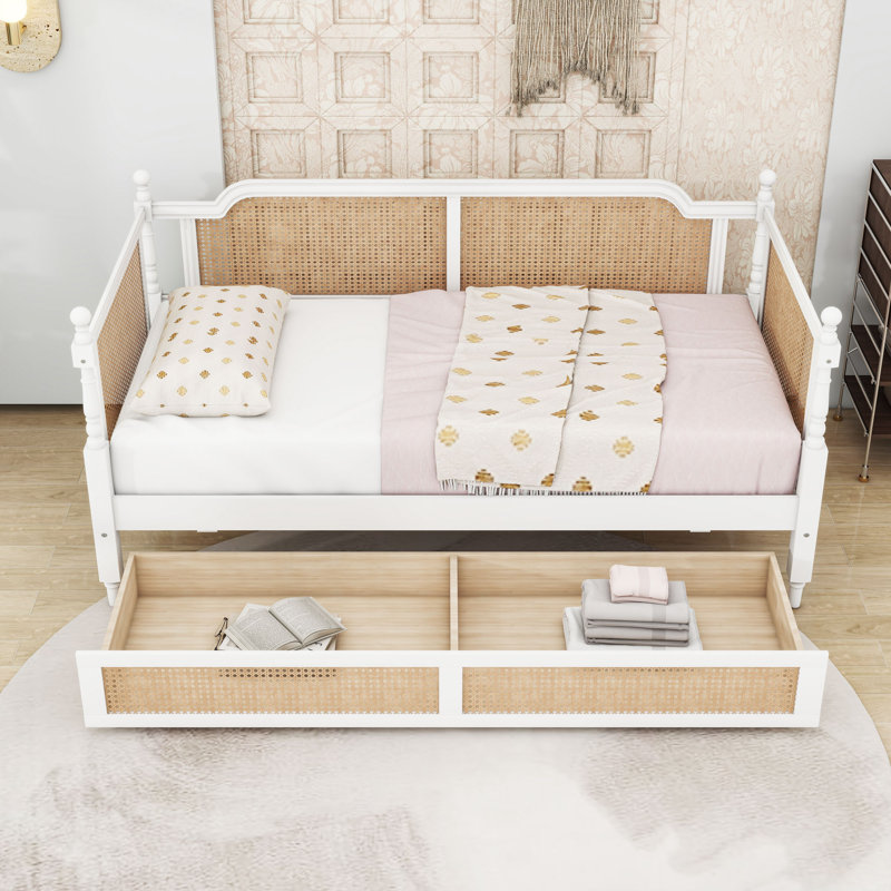 Wooden Daybed with 2 Drawers and Slats, Twin, Antique White