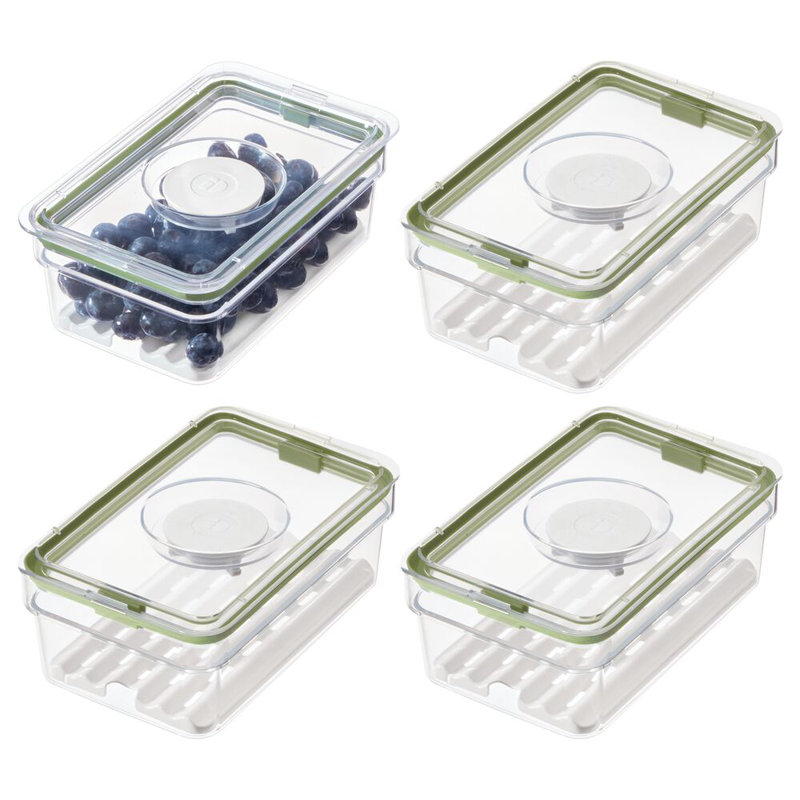 iDesign Medium Fridge Produce Bin with Removable Drainage Tray and Lid -  Set of 4 - Clear