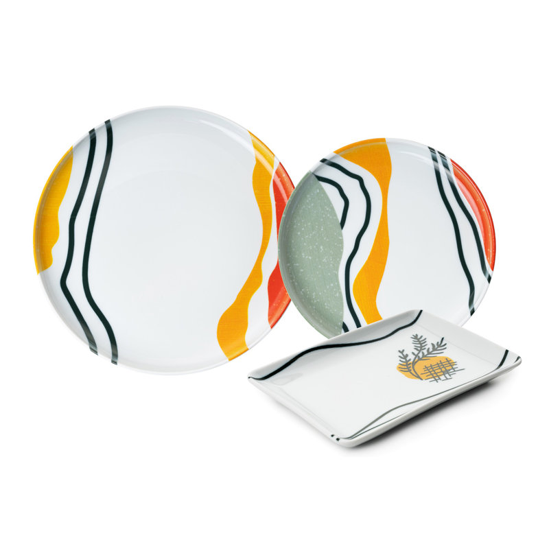 Service de table (18 pièces), Blanc / vert / rouge / orange