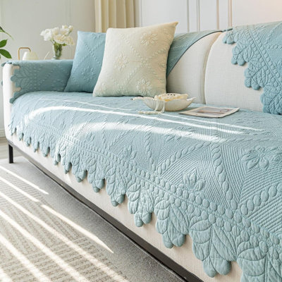 Housse de canapé matelassée en coton, antidérapante et lavable, idéale pour les animaux de compagnie, style campagnard, bleue.