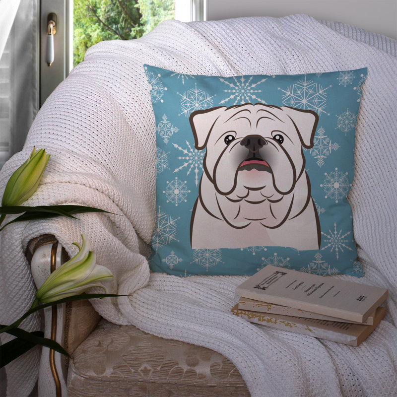  Coussin Snowflake English Bulldog 14 ", Blanc
