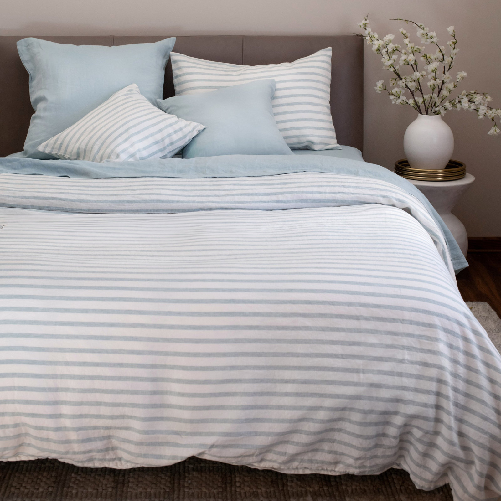 100% French Linen Duvet Cover, King Duvet Cover, Cream/Wave Stripe