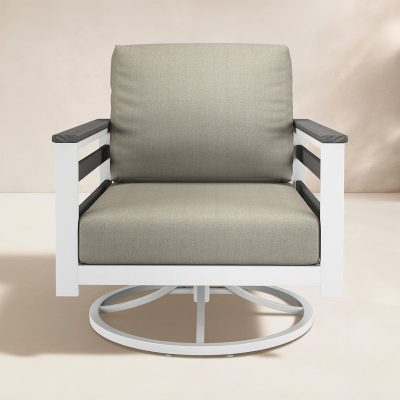 Chaise berçante d'extérieur en métal avec coussin Sunbrella Townsend, Palette colombe