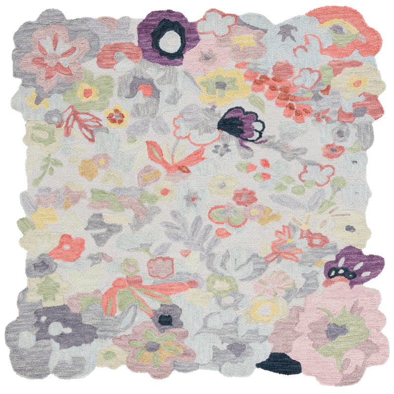Handmade Multicolor Floral Wool Square Rug