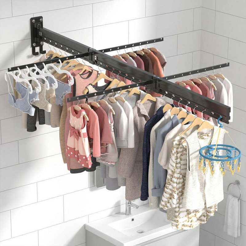 Séchoir à linge mural pliable, H 7,09 po x l 65,75 po x P 3,15 po