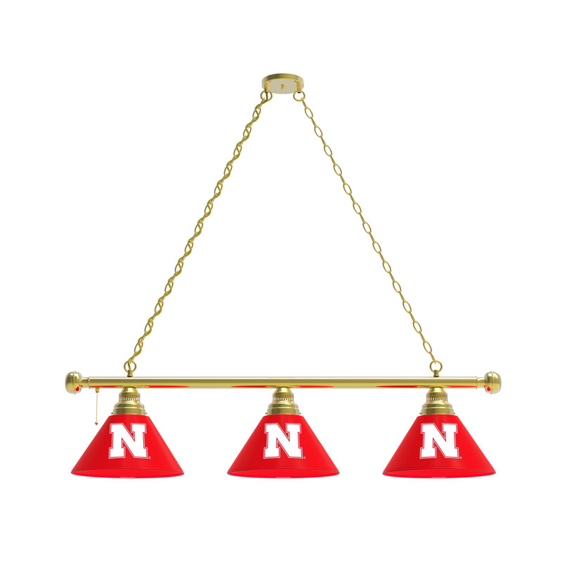 3 - Light Pool Table Lights Pendant, Brass, Nebraska Cornhuskers