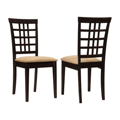 Of 2 Cappuccino Dining Chairs, Back, Padded Upholstered Seat, Rectangular Shape For Small Casual Area Chairs In Cappuccino, Back Feature, Seat Comfort, Shape,