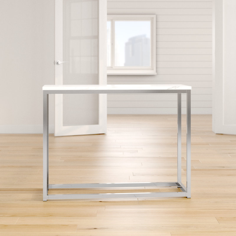 Eger 100cm Console Table, White Marble, Chrome