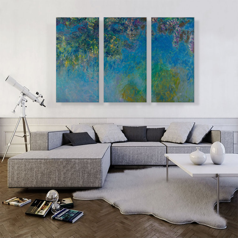 «Wisteria» par Claude Monet, ensemble de 3 reproductions d'art sur toiles tendues, H 40 po x l 60 po x 1,5 po