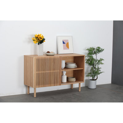 Modern Sideboard With 4 Cabinets, Tv Stand, Construction - Flexible Countertop, Walnut Wood And Stainless Steel Large Countertop , & Storage