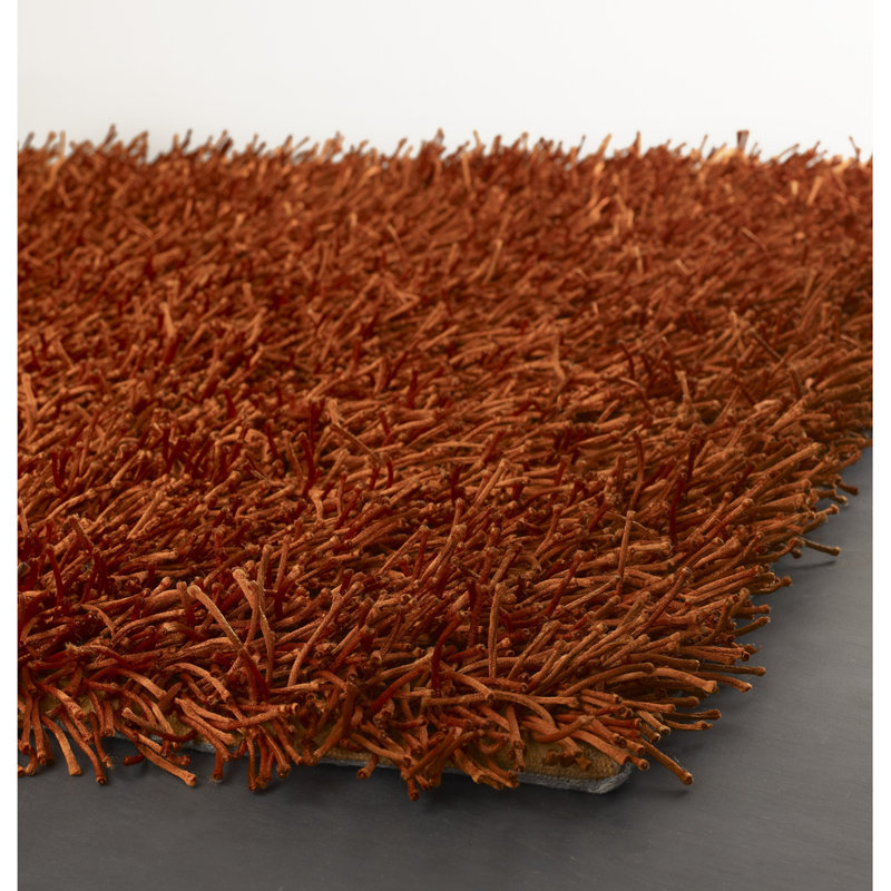 Heston Authentic Hand Woven Handmade Orange Modern Abstract Polyester Shag Area Rug
