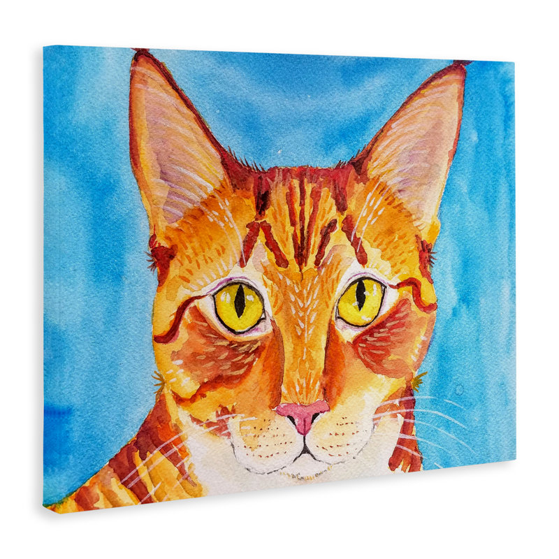 Bold Orange Cat on Blue Canvas, design by Tatiana Roberts, 16" H x 20" W