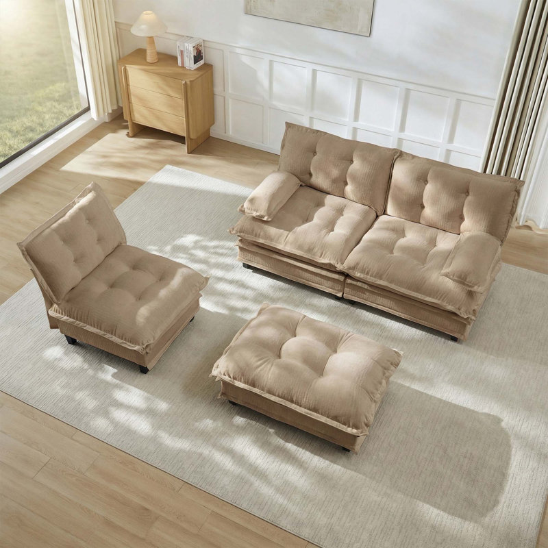 Canapé modulaire moderne en forme de L de 107 po avec repose-pieds et coussins en chenille pour un confort ultime dans un café léger