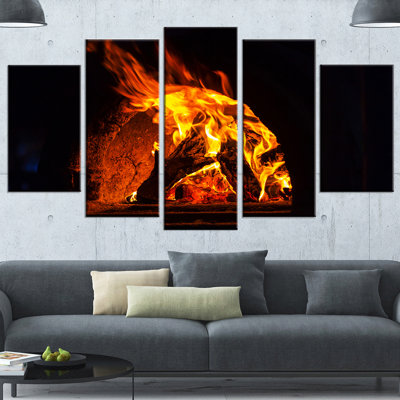 " Wood Stove With Fire And Blaze " 5 - Pieces