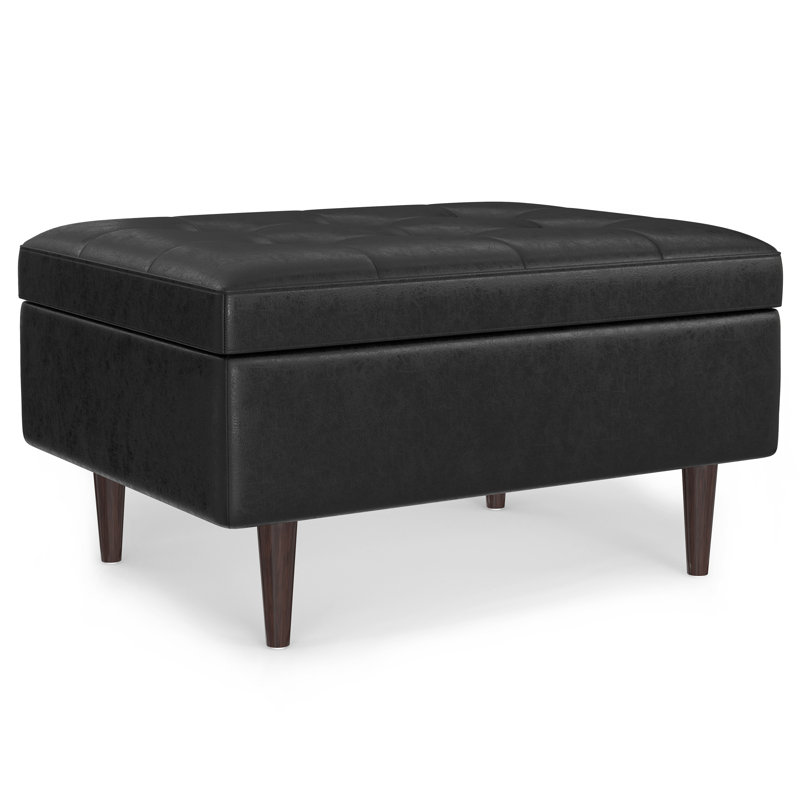 Repose-pieds avec rangement et table capitonnée Shay, Similicuir noir