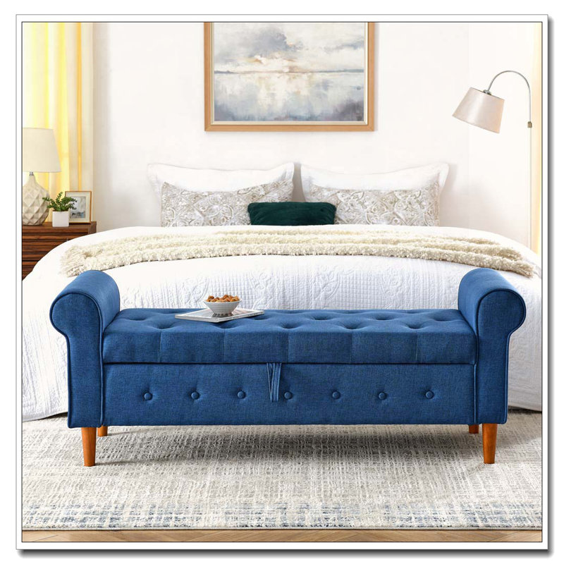 Banc de rangement capitonné, Bleu