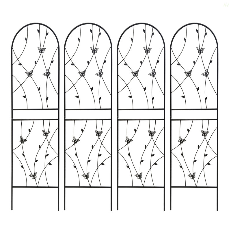 Paquet de 4 treillis de jardin en métal 71 po x 19,7 po antirouille pour plantes grimpantes, support de fleur extérieur papillon noir