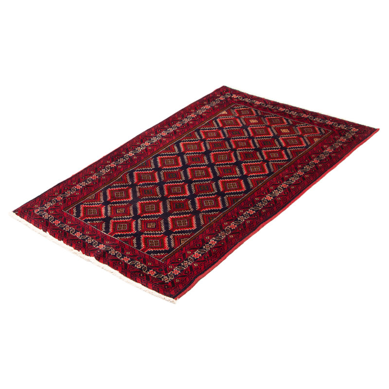 Tapis rouge foncé en laine noué à la main de conception unique 3 pi 5 po x 6 pi 2 po Wythe