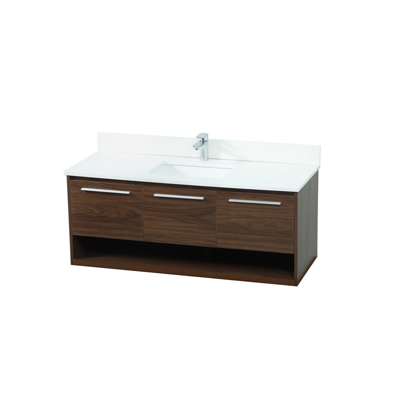 Roman 48'' Single Bathroom Vanity with Engineered Marble Top, Walnut