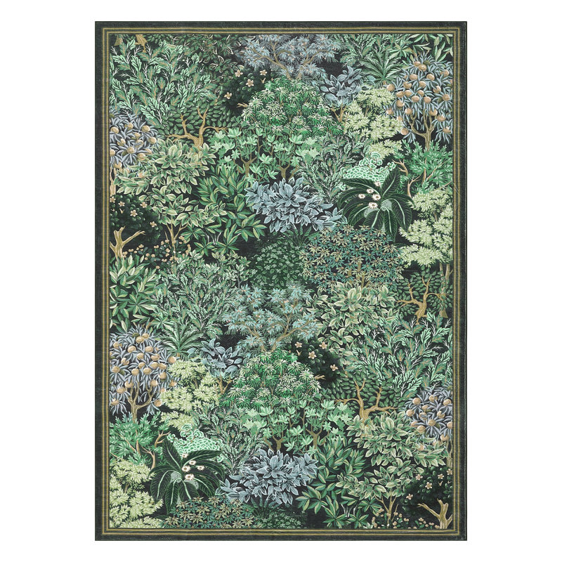 Botanical Forest Area Rug for Living Room, Washable Jungle Soft Low Pile Floor Cover, Non Slip Stain Resistant Carpet, Purple