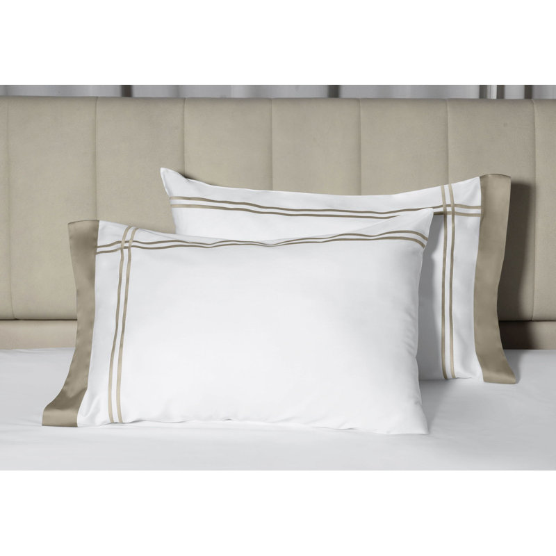 Sinfonia Percale Pillow Case, Standard Pillow Case, White/Khaki