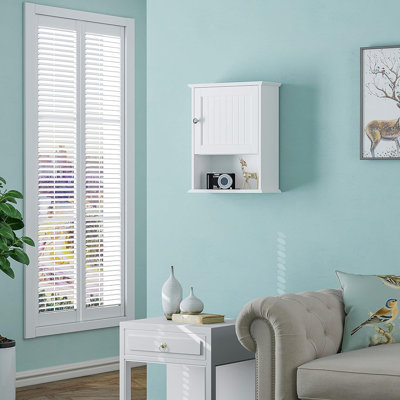 White Wall-Mounted Bathroom Cabinet – Single-Door Wood Cabinet With Adjustable Shelf