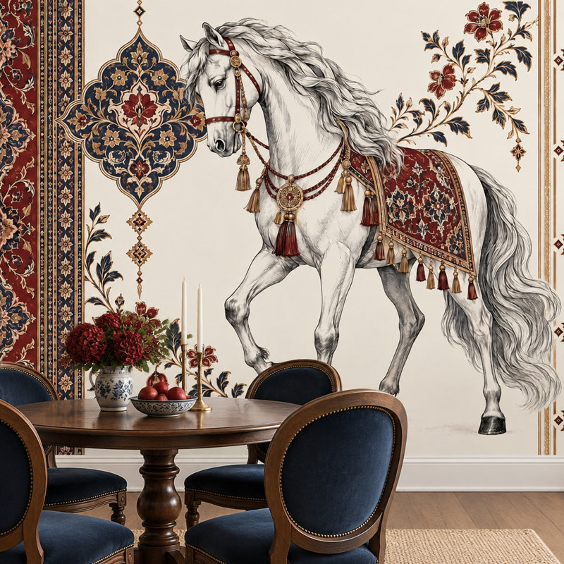 Adhésif mural cheval blanc, 160 po x 108 po, Peler et coller