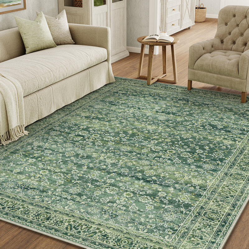  Tapis floral rétro vert, Rectangle 6 pi x 9 pi