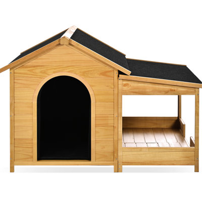 Grande niche pour chien avec doublure isolante et porche pour animaux de taille moyenne, imperméable, toit en asphalte, plancher surélevé, race naturelle de 60,2 po de couleur naturelle, hiver, assemblage facile