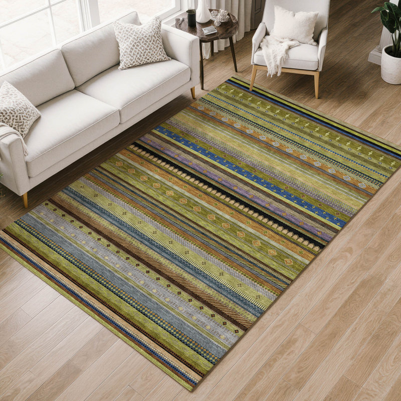 Tapis rayé de qualité supérieure Mayfield, Olive, 2 pi 6 po x 3 pi 10 po