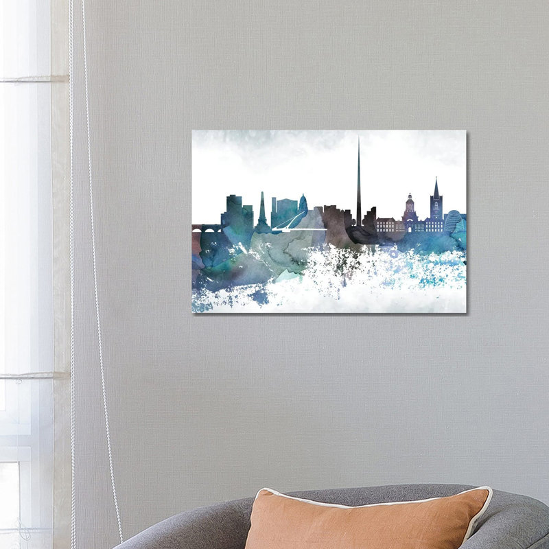 Dublin Bluish Skyline by WallDecorAddict - Wrapped Canvas Print, 66.04 cm H x 45.72 cm W x 3.175 cm D