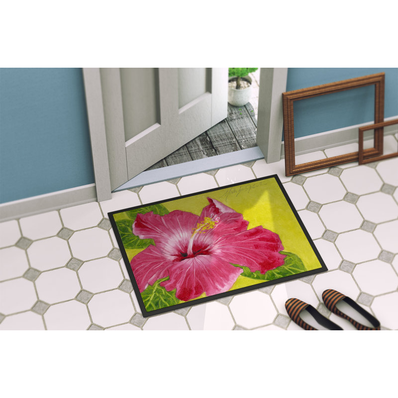 Paillasson d’extérieur antidérapant rose vif et hibiscus, Rectangle 1 pi 6 po x 2 pi 3 po